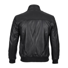 Black Cowhide Leather Bomber Jacket