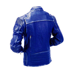 Dark Blue Cafe Racer Leather Jacket