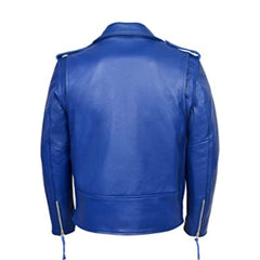 Blue Biker Style Genuine Leather Jacket