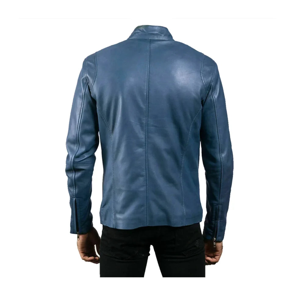 Blue Simple Leather Jacket