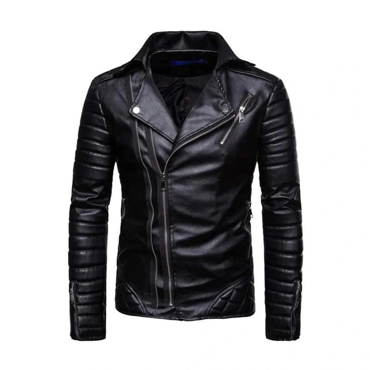 Biker Style Black Quilted Leather Jacket