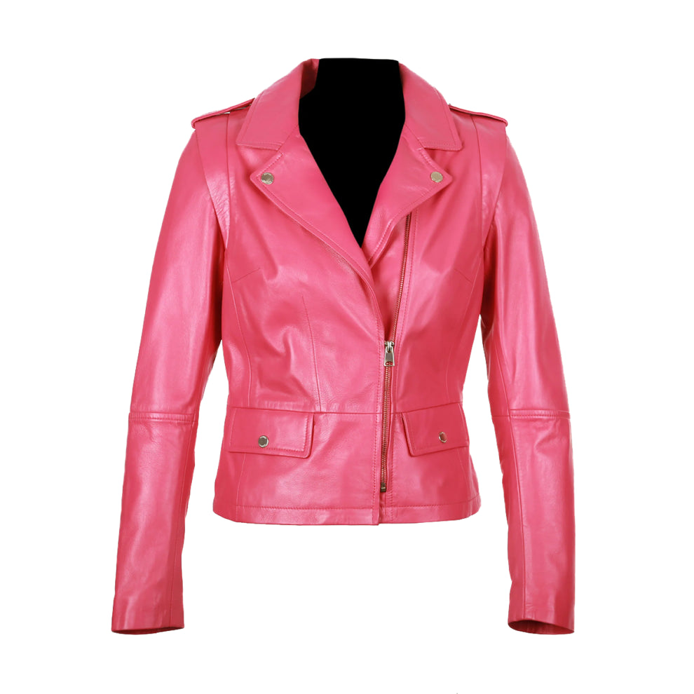 Pink Biker Style Genuine leather Jacket