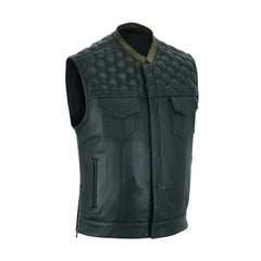 Black Biker Quilted Genuine Leather Vest