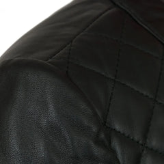 Collarless Black Quilted Leather Jacket