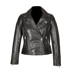 Womens Black Biker Style Real Leather Jacket