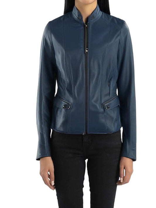 Biker Retro Blue Genuine Leather Jacket