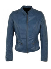 Biker Retro Blue Genuine Leather Jacket