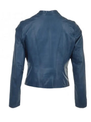 Biker Retro Blue Genuine Leather Jacket