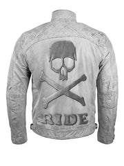 Biker Skull Ride White Genuine Leather Jacket