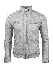 Biker Skull Ride White Genuine Leather Jacket