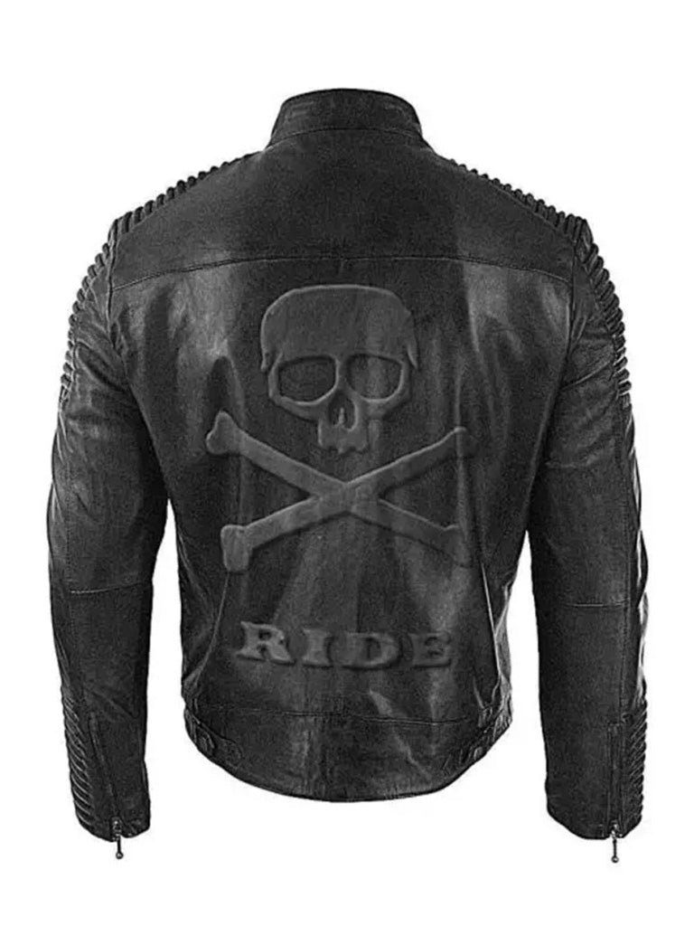 Biker Skull Style Vintage Black Cafe Racer Leather Jacket