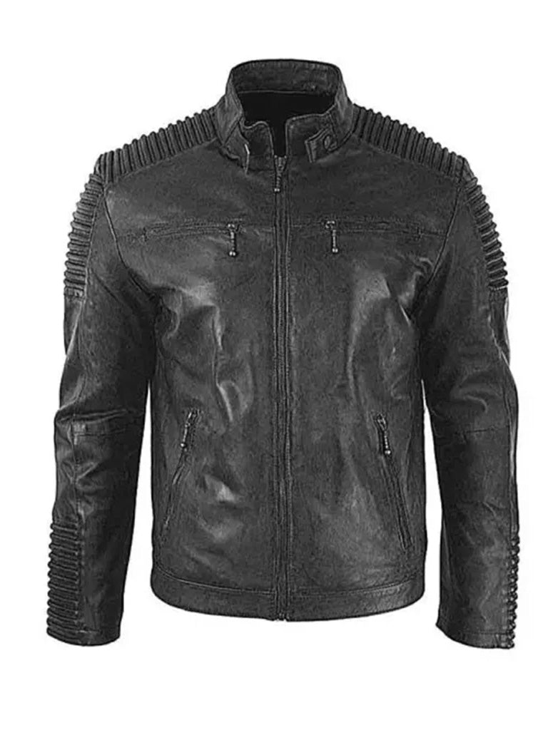 Biker Skull Style Vintage Black Cafe Racer Leather Jacket