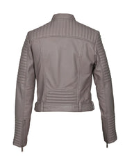 Biker Style Grey Leather Jacket