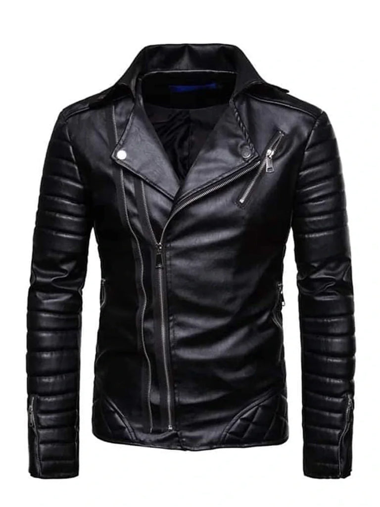 Biker Style Black Quilted Leather Jacket