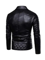 Biker Style Black Quilted Leather Jacket