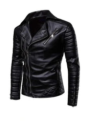 Biker Style Black Quilted Leather Jacket