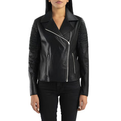 Black Biker Bold Lined Leather Jacket