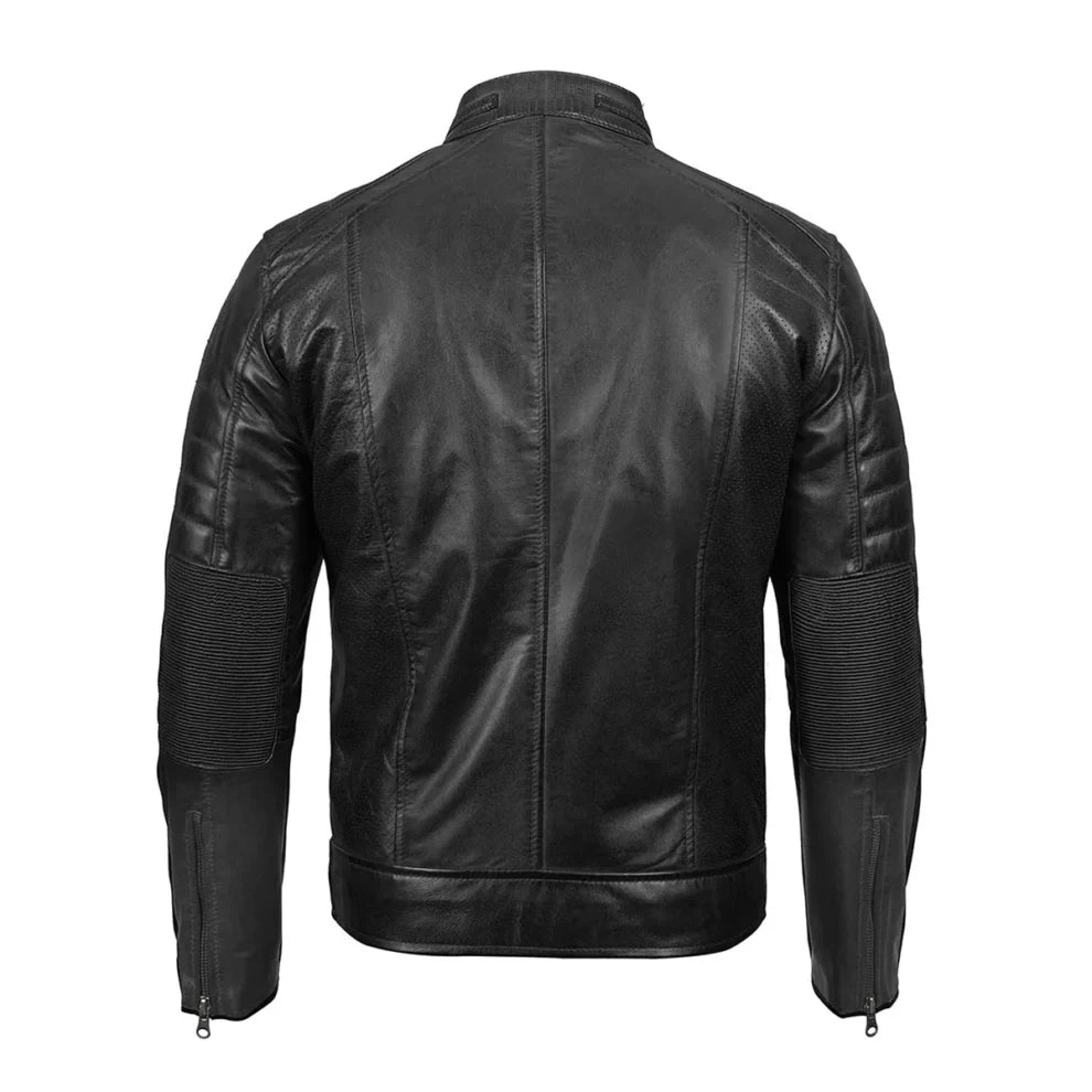 Black Cafe Racer Real Leather Jacket