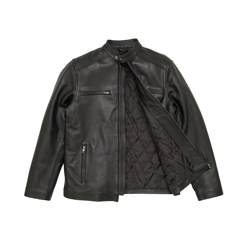 Black Biker Short Rounded Leather Jacket