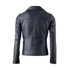 Down Collar Style Black Leather Jacket