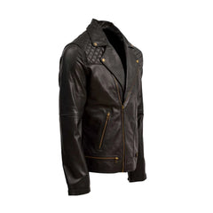 Black Quilted Biker Genuine Leather Jacket