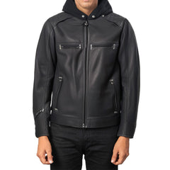 Black Biker Hooded Style Leather Jacket