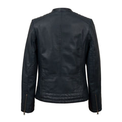 Biker Short Rounded Black Leather Jacket