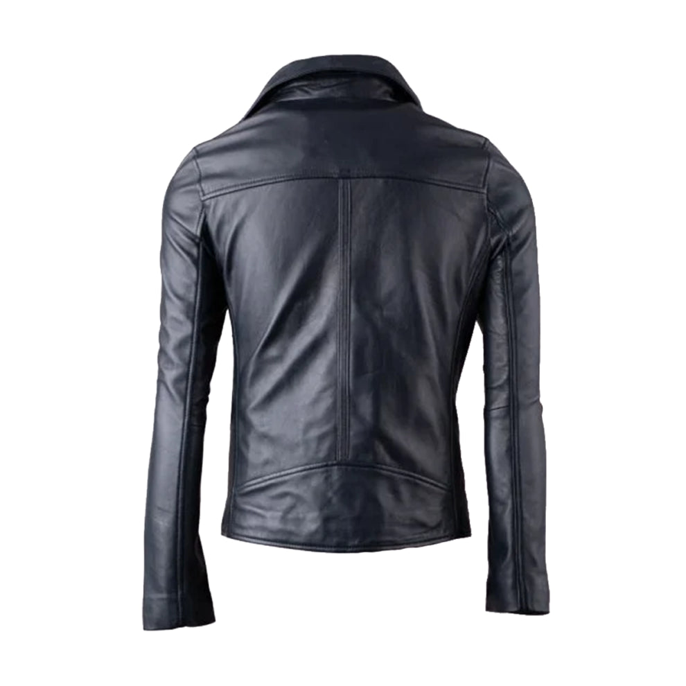 Lapel Style Black Biker Leather Jacket