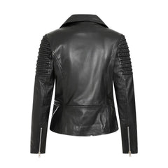 Black Biker Bold Lined Leather Jacket