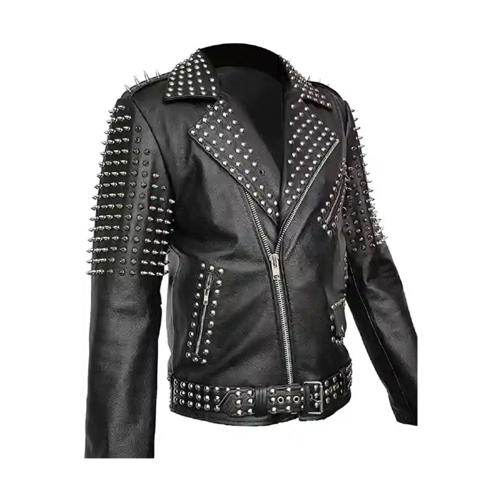 Black Leather Jacket with Spikes