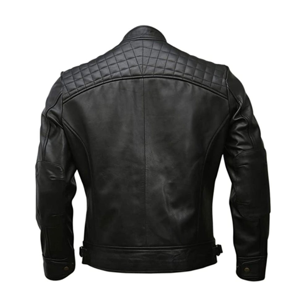 Black Biker Quilted Real Leather Jacket