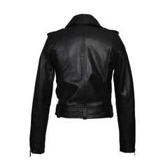 Black Side Belt Biker Style Genuine Leather Jacket