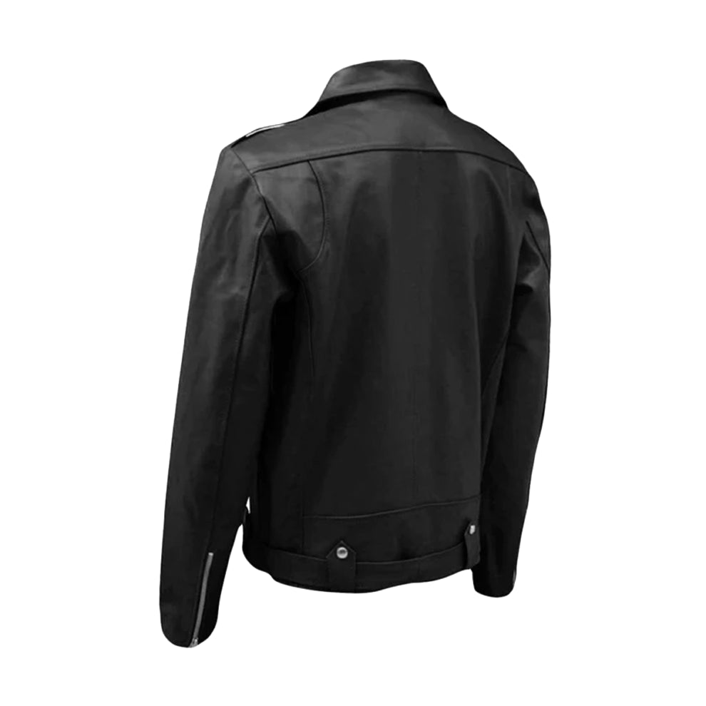 Lapel Style Black Biker Leather Jacket