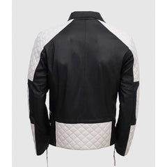 White and Black Biker Genuine Leather Jacket