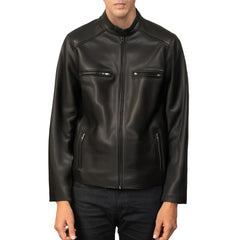 Black Biker Short Rounded Leather Jacket