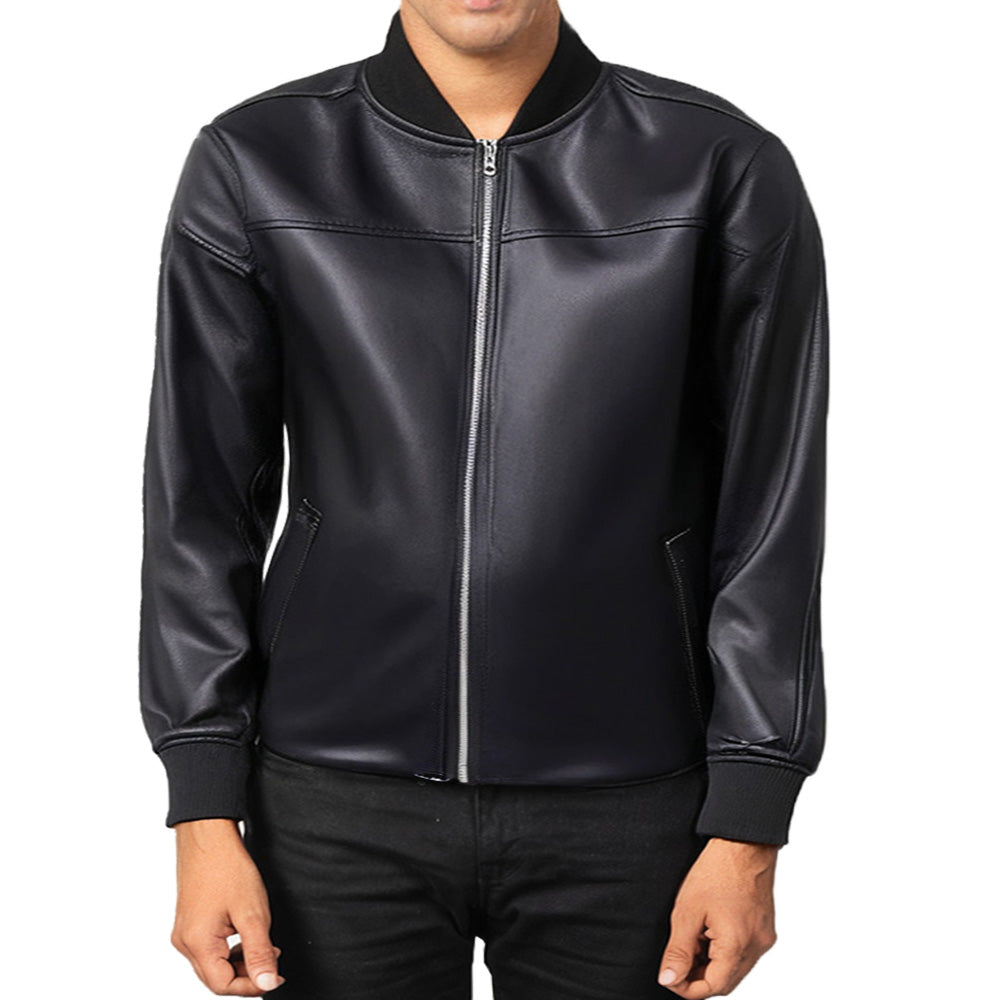 Black Bomber Leather Jacket