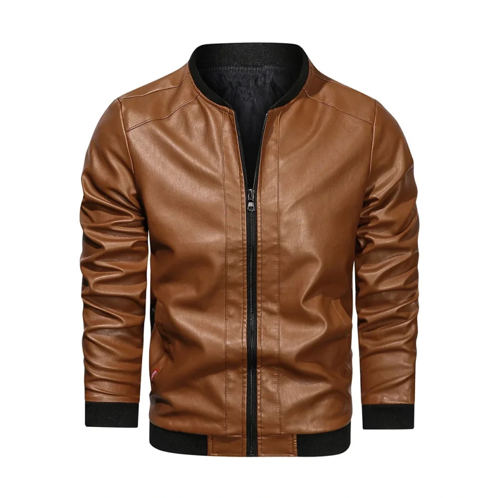 Tan Brown Rib Knitted Leather Jacket