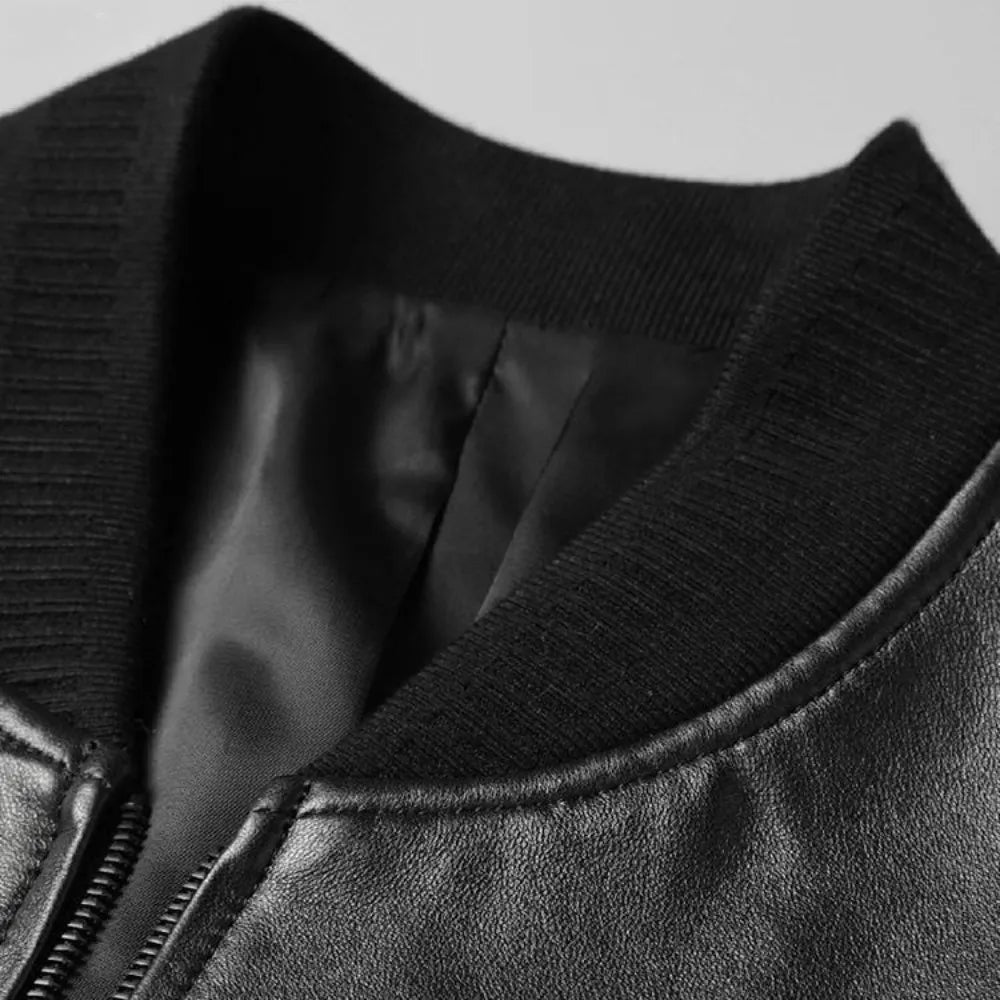 Black PU Bomber Leather Jacket