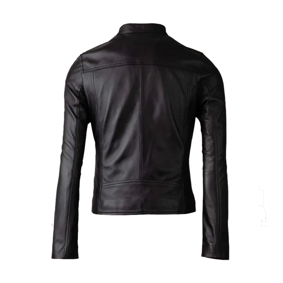 Black Casual Style Biker Leather Jacket