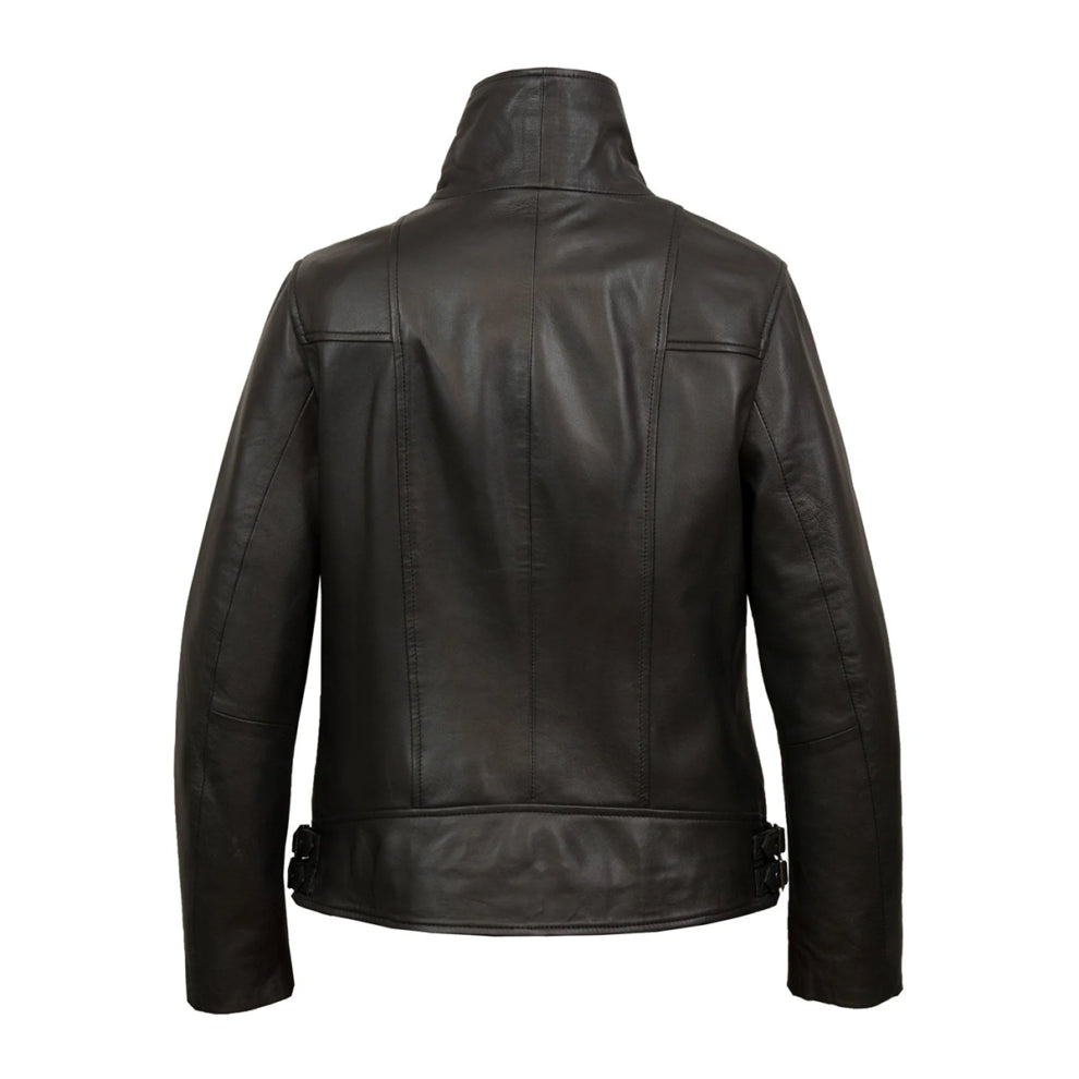 Cowl Neck Biker Leather Jacket