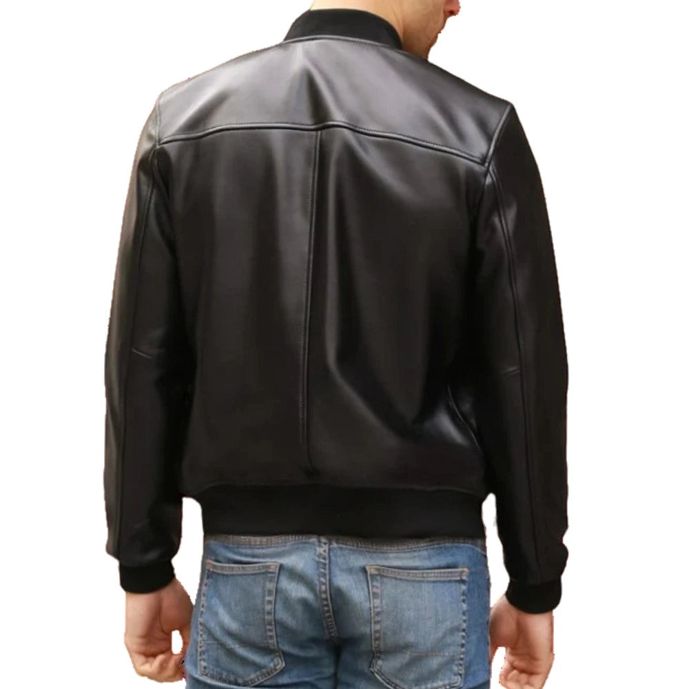 Black PU Bomber Leather Jacket