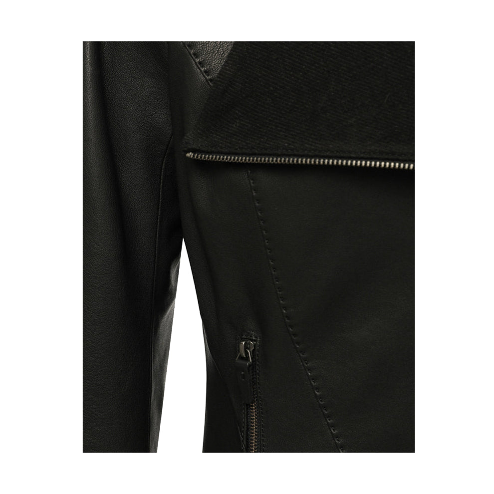 Black Shawl Collar Genuine Leather Jacket