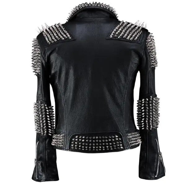 Black Spikes Genuine Leather Jacket