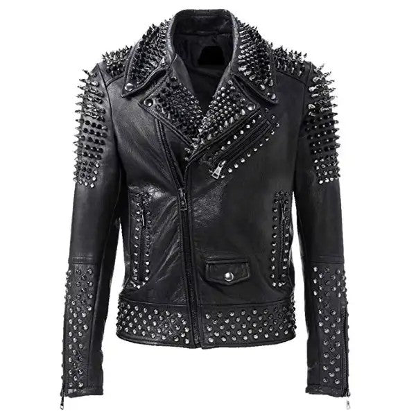 Black Spikes Genuine Leather Jacket