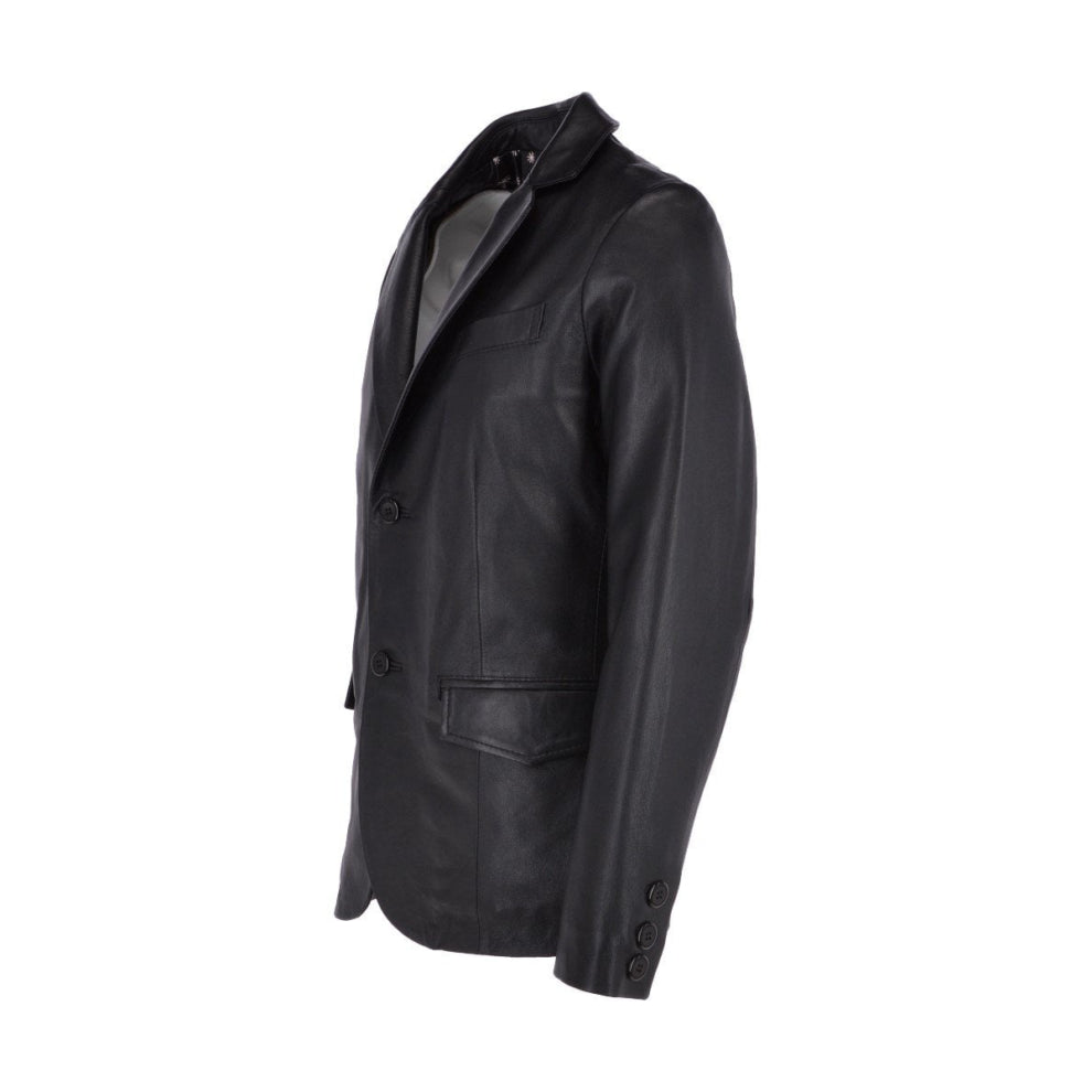 Black Notch Lapel Genuine Leather Blazer