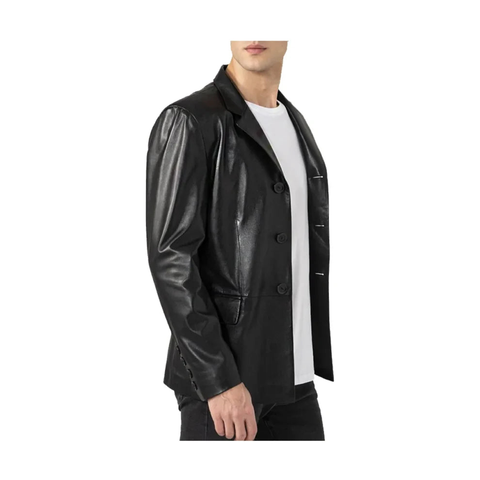 Black Lambskin Leather Blazer