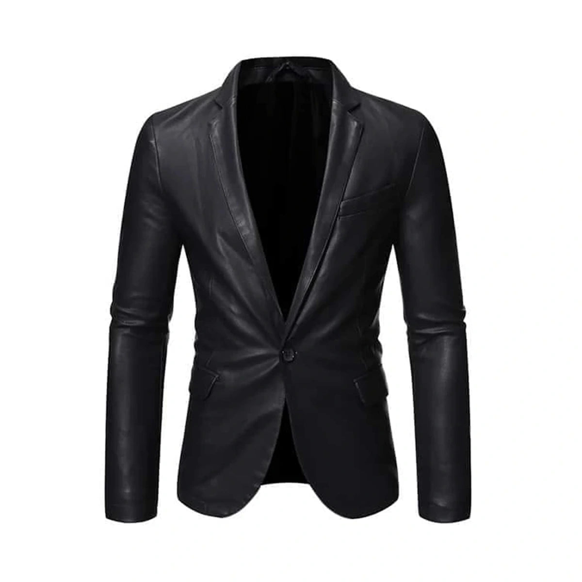 Black Lapel Style Genuine Leather Blazer