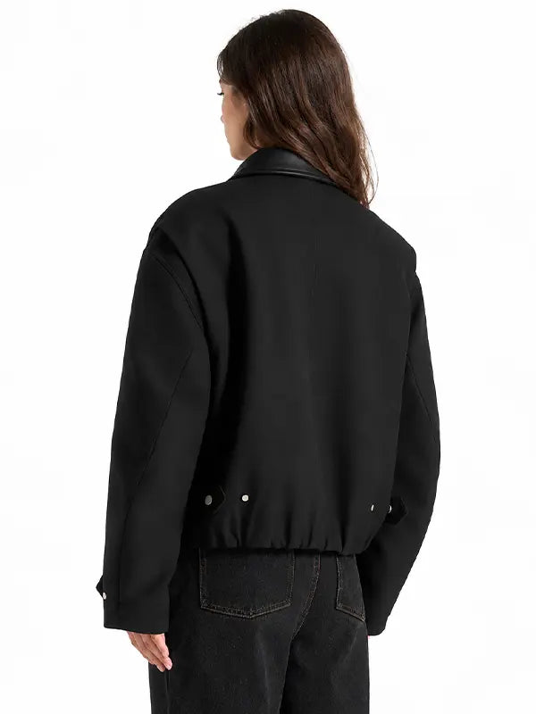 Oversized Tailored Wool-Blend Bomber Jacket – Black