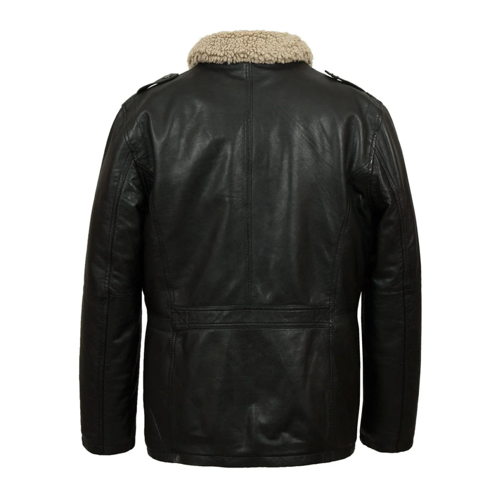 Black Trucker Style Shearling Long Coat