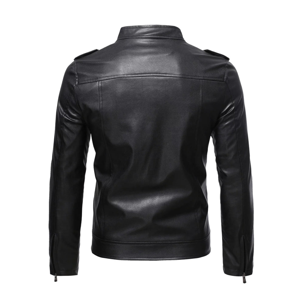 Black Trucker Style Biker Leather Jacket